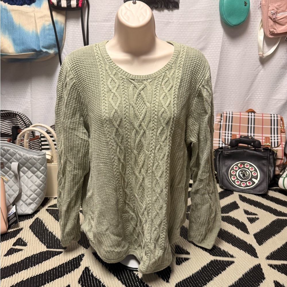 JEANNE PIERRE Sage Cable Knit Sweater